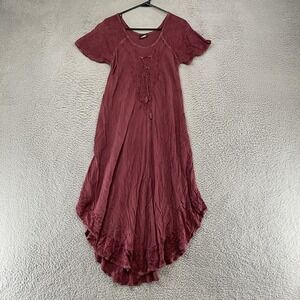 Sakkas Maxi Dress Womens Hippie Pink Embroidered Hi Low Boho Peasant Fairy Beach